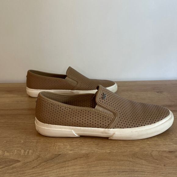 Michael Michael Kors Leather Perforated Slip-On Sneaker Size 7 Beige Cushioned - Picture 2 of 8
